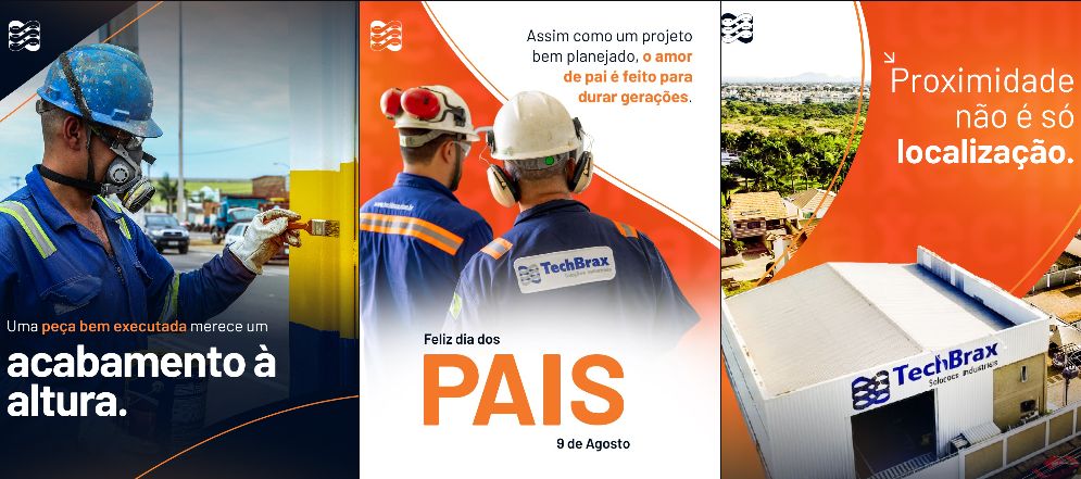 Exemplos de conteúdos produzidos para as redes sociais da TechBrax pela Agência Titânio